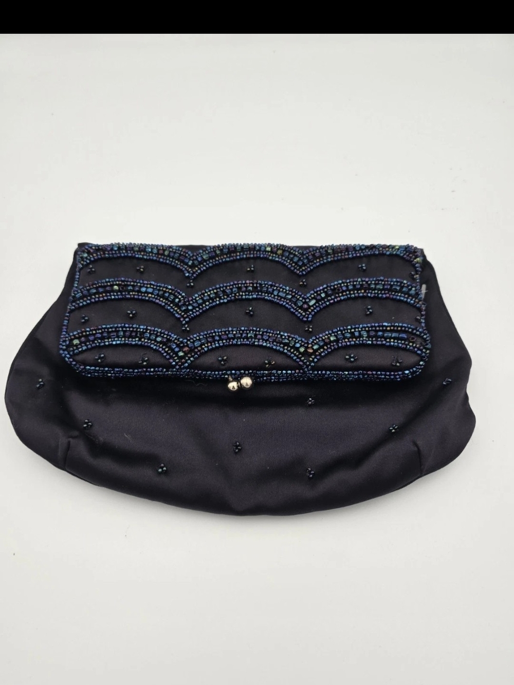 Beaded Black Evening Clutch with Iridescent Accent